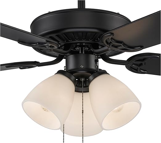 TRANS GLOBE F-2005 BK I Solana Collection 52 Inch Five Blade Ceiling Fan - Black Finish | with Three-Light Fixture I Modern Contemporary Fixture I