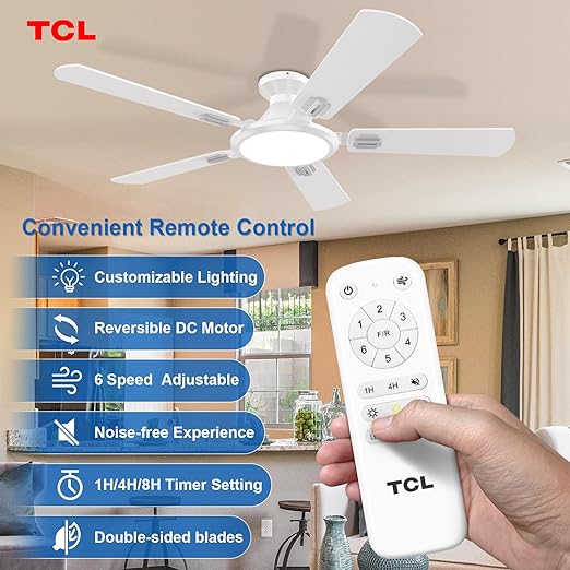 TCL Noiseless Ceiling Fans with Lights, DC Reversible Motor, 6 Speeds