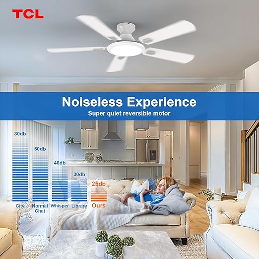 TCL Noiseless Ceiling Fans with Lights, DC Reversible Motor, 6 Speeds