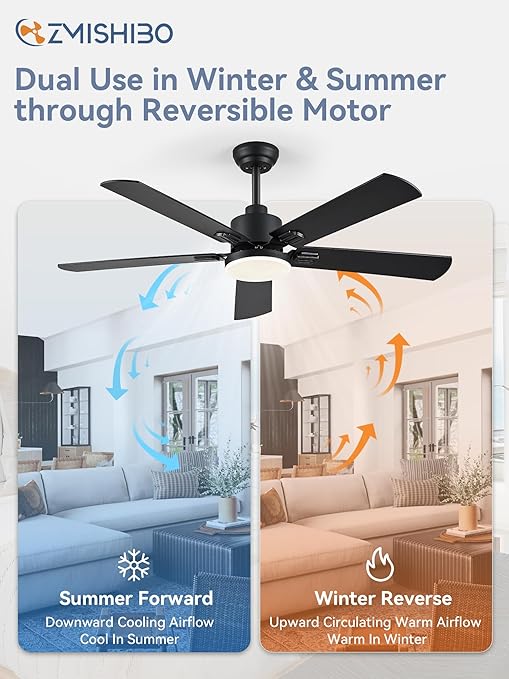 ZMISHIBO 52" Ceiling Fans with Lights Indoor Ceiling Fan