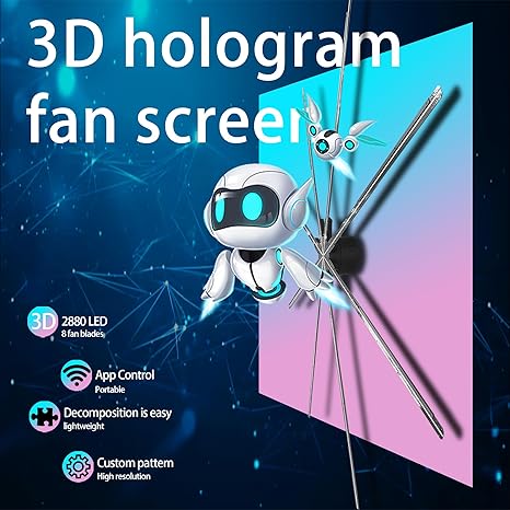 150CM (59-inch) Large 3D Hologram Fan – Commercial Advertising Display, 8-Blade LED Holographic Projector, WiFi & APP Control, Secure Flight Case Packaging
