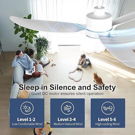 52 Inch Ceiling Fan with Lights and Remote, Morden White Ceiling Fan, Quiet Reversible Motor, Dimmable Light for Bedroom, Living Room, Dining room
