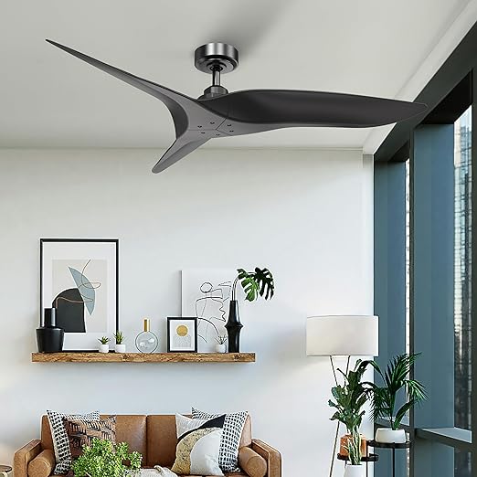 ARC 52 Inch Modern Black Ceiling Fan with Remote, No Light, Reversible 3 Blades, DC Motor