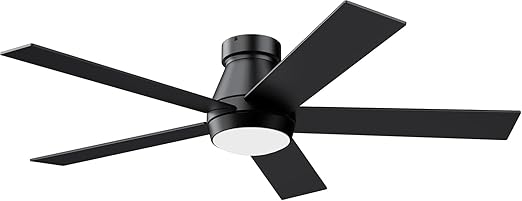 TCL 52" Ceiling Fan with Lights, Black Flush Mount Ceiling Fans with Remote Control, 6 Speeds DC Reversible, Dimmable, Noiseless, Low Profile Ceiling Fans for Bedroom