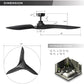 ARC 52 Inch Modern Black Ceiling Fan with Remote, No Light, Reversible 3 Blades, DC Motor