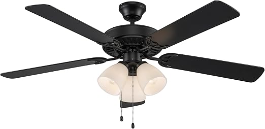 TRANS GLOBE F-2005 BK I Solana Collection 52 Inch Five Blade Ceiling Fan - Black Finish | with Three-Light Fixture I Modern Contemporary Fixture I