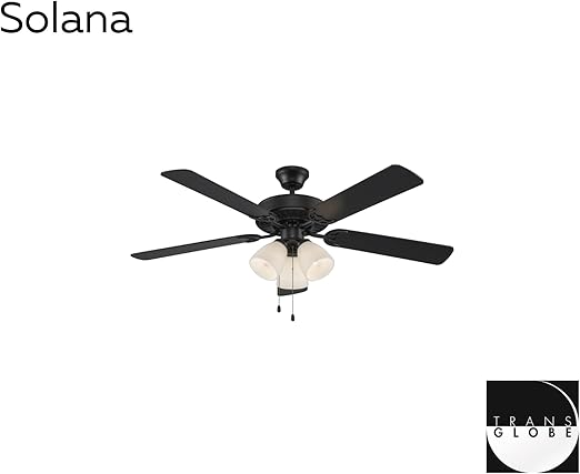 TRANS GLOBE F-2005 BK I Solana Collection 52 Inch Five Blade Ceiling Fan - Black Finish | with Three-Light Fixture I Modern Contemporary Fixture I