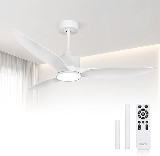 52 Inch Ceiling Fan with Lights and Remote, Morden White Ceiling Fan, Quiet Reversible Motor, Dimmable Light for Bedroom, Living Room, Dining room