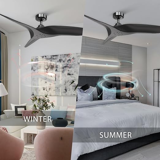 ARC 52 Inch Modern Black Ceiling Fan with Remote, No Light, Reversible 3 Blades, DC Motor
