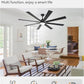 ZMISHIBO 72 inch Large Ceiling Fans with Lights and Remote, Indoor/Outdoor Black Modern Ceiling Fan for Kitchen Living Room Patio, 6 Speed Reversible Quiet DC Motor, 3 CCT, Dual Finish 8 Blades