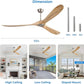 Ceiling Fan No Light, 72 Inch Natural Solid Wood Blades, 6 Speeds, Timer Function, Quiet Motor, Indoor Large Ceiling Fan for Living Room, Patio, Bedroom, Farmhouse Style