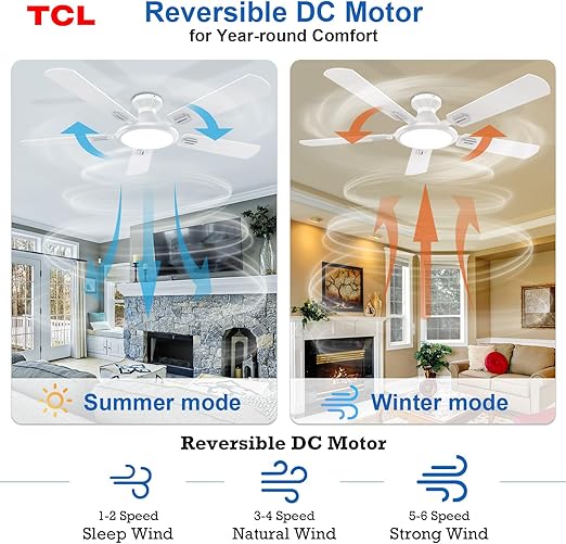 TCL Noiseless Ceiling Fans with Lights, DC Reversible Motor, 6 Speeds
