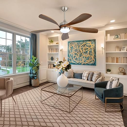 ARTPLAN 52" Ceiling Fan with Light - Remote Control, 6-Speed Quiet DC Motor, 3-Color Dimmable LED, Adjustable Height for Bedroom, Living Room & Large Spaces,Sakuragi