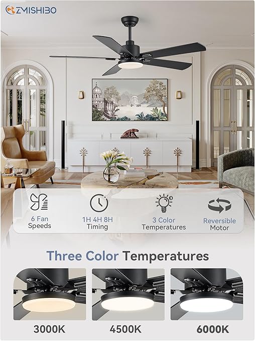 ZMISHIBO 52" Ceiling Fans with Lights Indoor Ceiling Fan